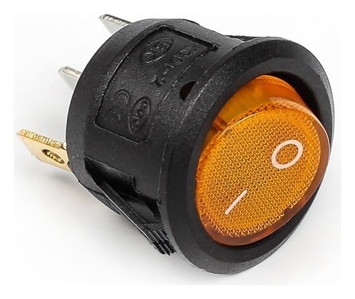 Выключатель клавишный с подсветкой, диаметр 23 мм, желтый