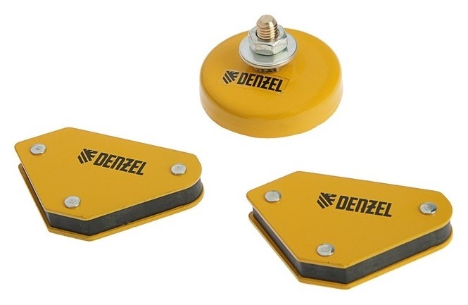 Набор магнитных угольников и магнитной клеммы Denzel 97557, усилие 4кг/7кг, 45/90/135°, 200а  Denzel