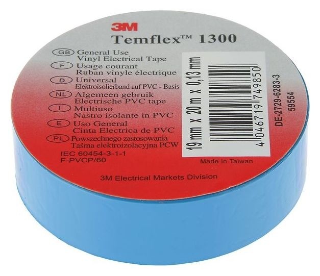 

Изолента 3М Temflex 1300, пвх, 19 мм X 20 м, синяя, Синий