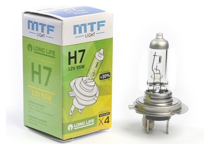 Лампа автомобильная Mtf, Standard+30%, H7, 12 В, 55 Вт, Hs1207