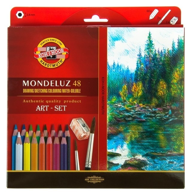 

Карандаши цветные акварельные 48 цветов, Koh-i-noor Mondeluz 3713, точилка, кисть 2 штуки, картонная упаковка, европодвес, Микс