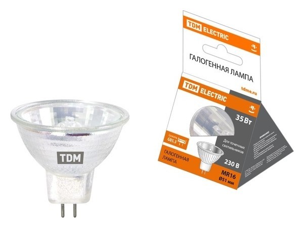 

Лампа галогенная Tdm, Mr16, Gu5.3, 35 Вт, 3000 К, теплый белый
