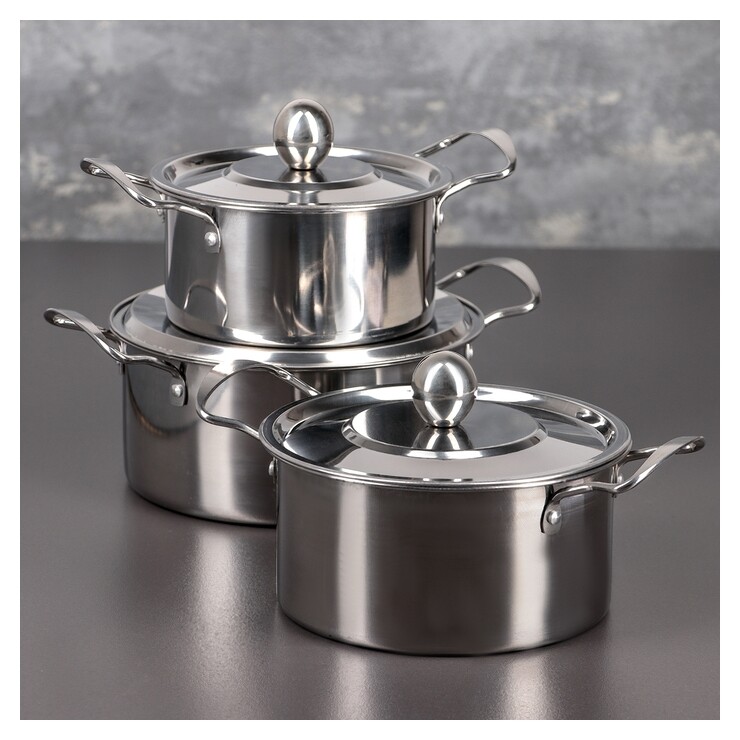 Набор кастрюль «Классик» 3 шт: 1 л (D=16 см), 1,5 л (d=18 см), 2 л (d=20 см) 