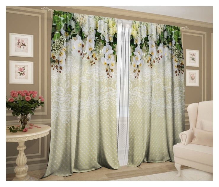 Комплект штор ажур 147х267 +/- 3см 2шт, зеленый, габардин, п/э ТамиТекс