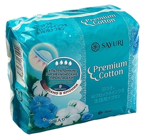 Гигиенические прокладки Premium Cotton, супер, 24 см, 9 шт Sayuri