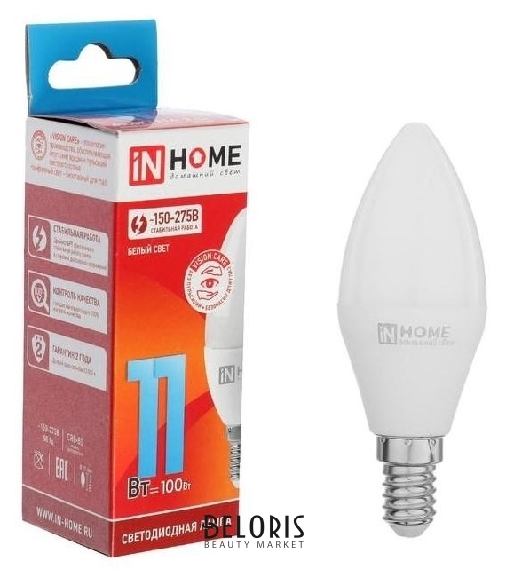 Лампа светодиодная IN Home Led-свеча-vc, е14, 11 Вт, 230 В, 4000 К, 990 Лм INhome