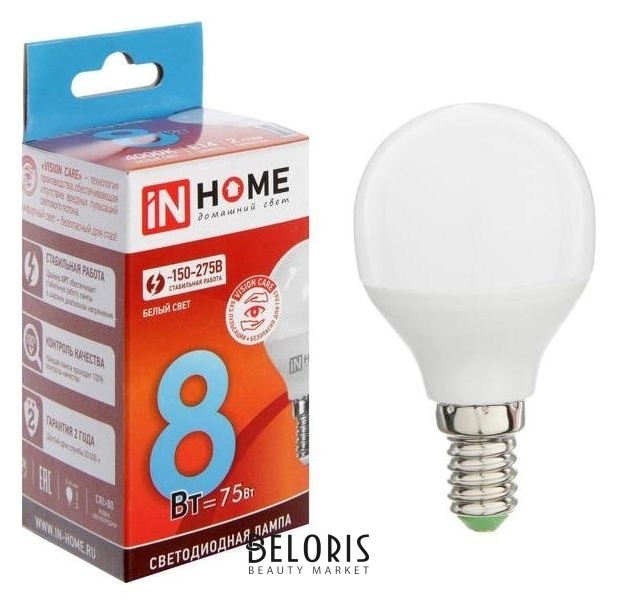 Лампа светодиодная IN Home Led-шар-vc, е14, 8 Вт, 230 В, 4000 К, 720 Лм INhome