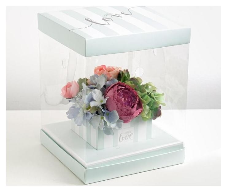 

Коробка для цветов с вазой и PVC окнами складная With Love, 23 х 30 х 23 см, Голубой