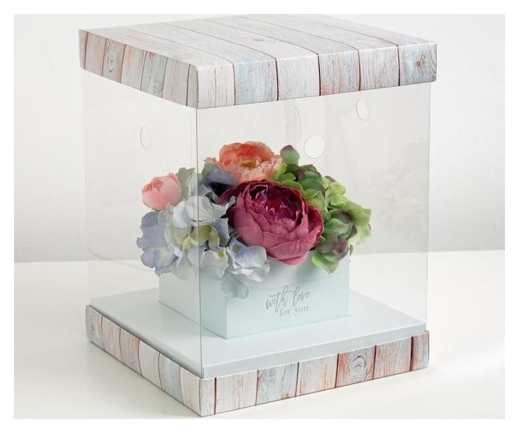 

Коробка для цветов с вазой и PVC окнами складная For You With Love, 23 х 30 х 23 см, Серый