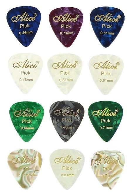 

Медиаторы "Alice" 12 шт., 0,46-0,81 мм, целлулоид, перламутровые