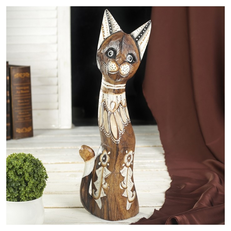 

Сувенир дерево "Кошка с цветами" ,5х11х40 см, Коричневый