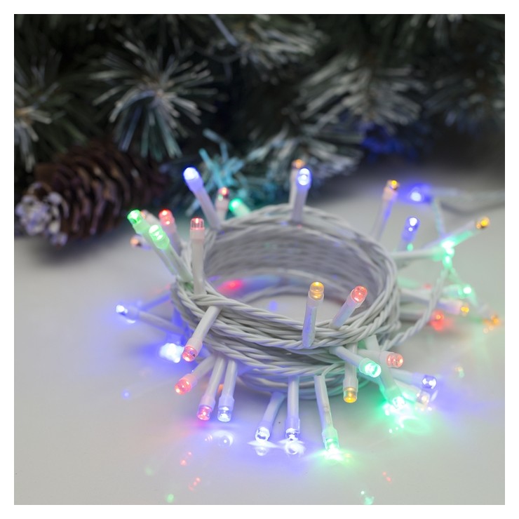 

Гирлянда "Нить" 5 м, Ip20, белая нить, 50 Led, свечение мульти, 8 режимов, 220 В