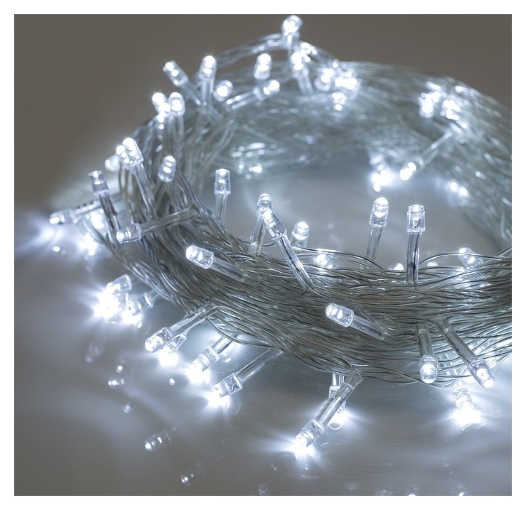 

Гирлянда "Нить" 10 м, Ip20, прозрачная нить, 100 Led, свечение белое, 8 режимов, 220 В