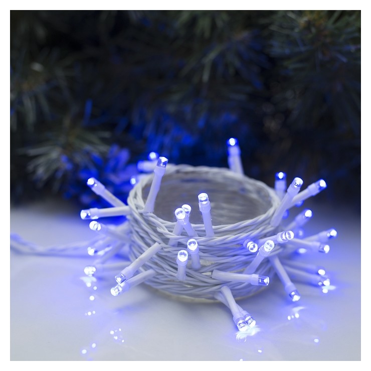 

Гирлянда "Нить" 5 м, Ip20, белая нить, 50 Led, свечение синее, 8 режимов, 220 В