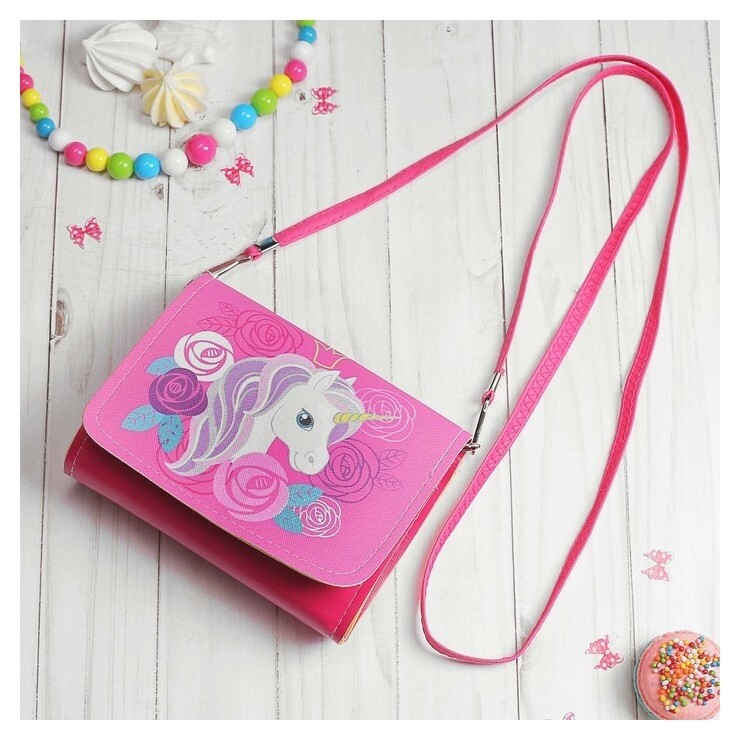 Сумка детская на ремешке, отдел на клапане, цвет розовый  