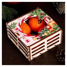 Набор новогодних свечей "Мандарины в ящике" 4 шт, 13,6×13,6×6,6 см 