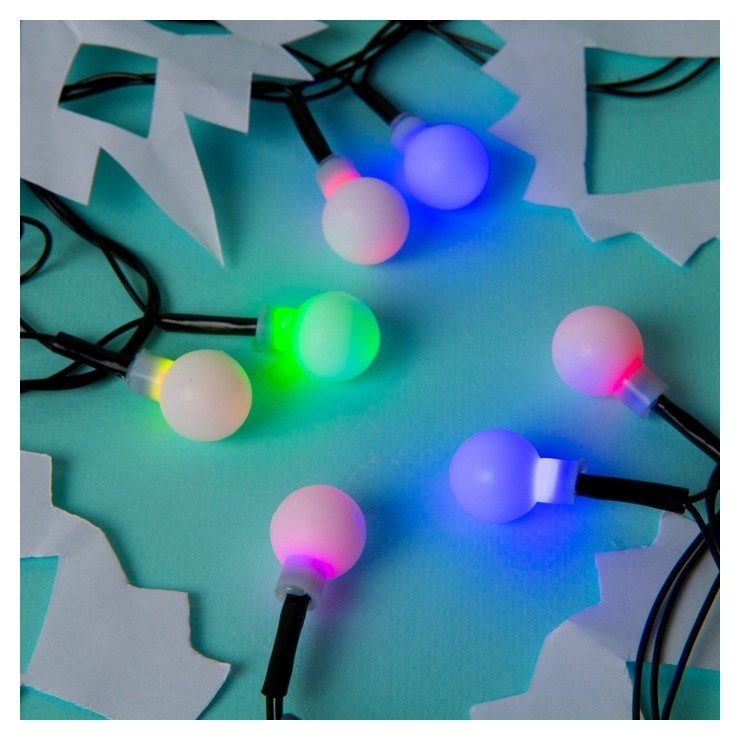 

Гирлянда "Нить"5 м с насадками"шарики белые", Ip20, тёмная нить, 20 Led, свечение Rg/rb, мигание, 220 В