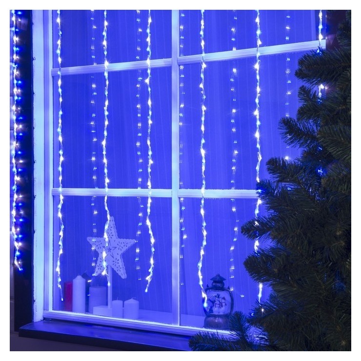 

Гирлянда "Водопад" 2 х 1.5 м, Ip44, прозрачная нить, 400 Led, свечение синее, 8 режимов, 220 В