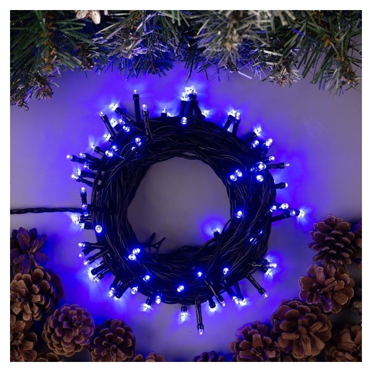 

Гирлянда "Нить" 10 м, Ip44, умс, тёмная нить, 100 Led, свечение синее, фиксинг, 24 В