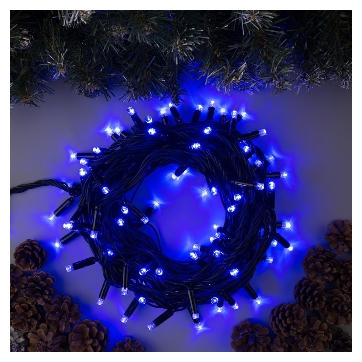 

Гирлянда "Нить" 10 м, Ip65, умс, тёмная нить, 100 Led, свечение синее, 220 В