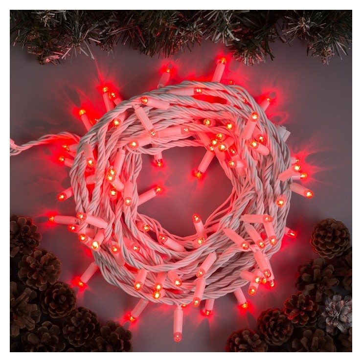 

Гирлянда Нить 10 м, белая нить, 100 Led, свечение красное