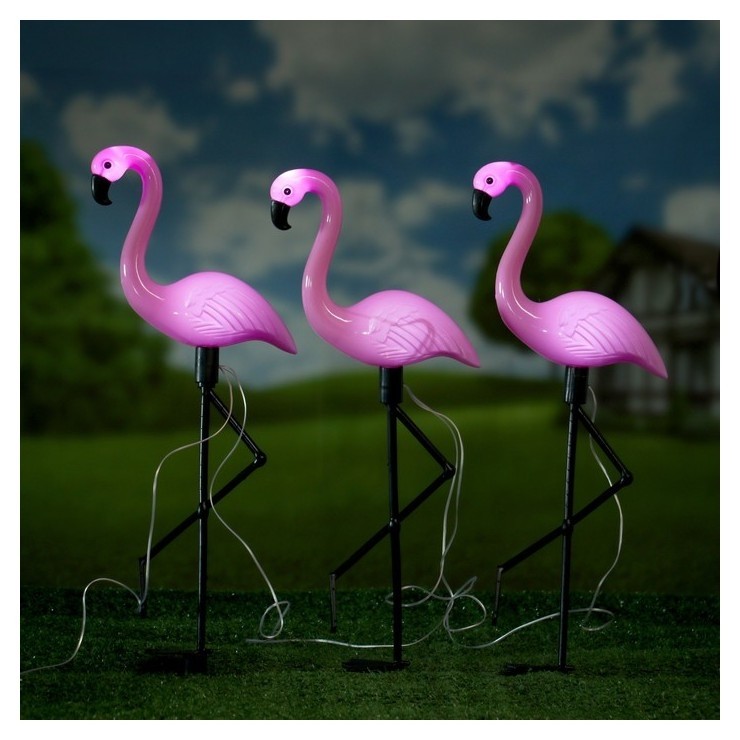 Садовый светильник "Фламинго стоя" на солнечной батарее, набор из 3 шт., 52,5 см Хорошие сувениры
