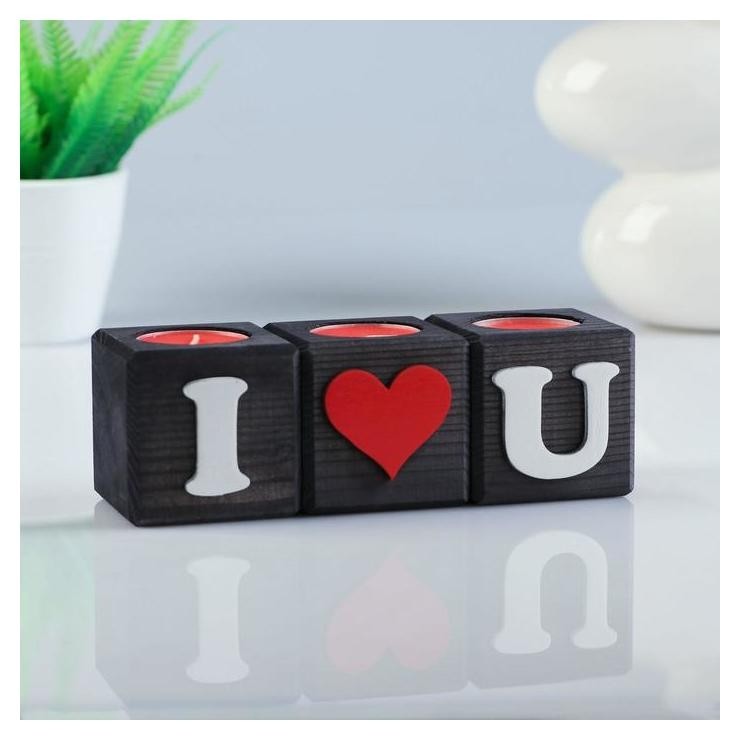 

Подсвечник для интерьера 3 шт с надписью I♥Y цвет: "Эбен", аромат: клубника, Чёрный