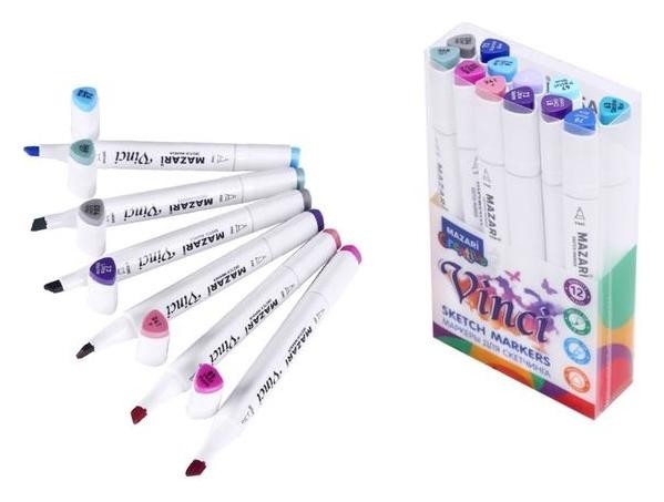 

Набор двухсторонних маркеров для скетчинга Mazari Vinci 12 цветов Lavander Colors (Лавандовые цвета), пишущие узлы 1.0-6.2 мм, Микс