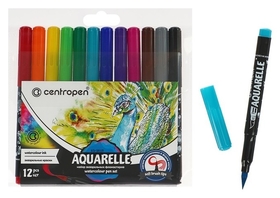 Набор акварельных маркеров 12 цветов Centropen 8683, 1.0-9.0 мм, кистевые, европодвес Centropen