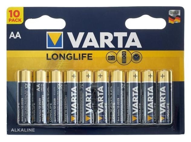 

Батарейка алкалиновая Varta Longlife, AA, Lr6-10bl, 1.5в, блистер, 10 шт.