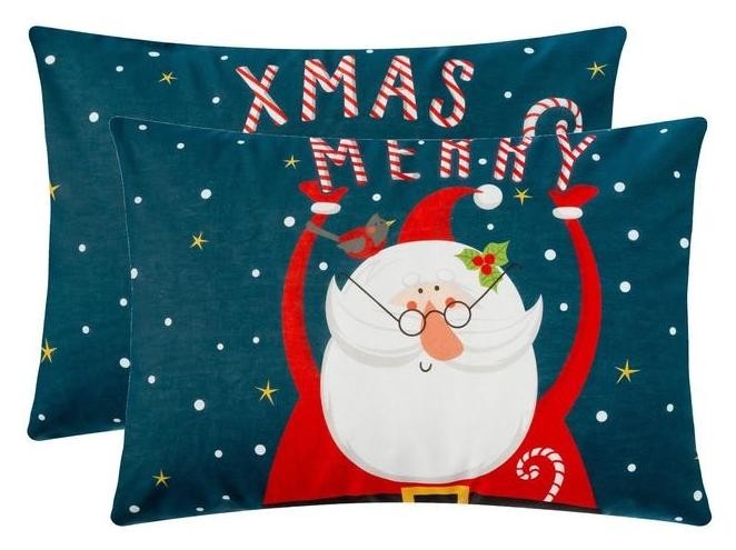 

Комплект наволочек Merry Xmas 50х70 см - 2 шт, 100% хлопок, бязь, Синий
