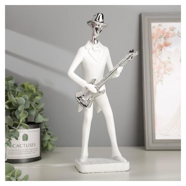

Сувенир полистоун "Музыкант с гитарой" белый с серебром 27,5х7,5х12, Серебристый