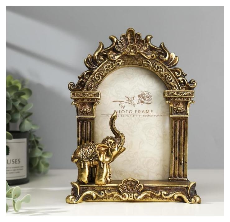 

Фоторамка полистоун 10х15 см "Индийский слон" состаренное золото 21,5х15,8х5 см, Золотистый