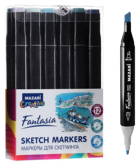 

Маркер худож набор Mazari Fantasia 12цв Marine Blue Colors(2ст:пулевид3.0/клиновид6.2)пвх, Разноцветный