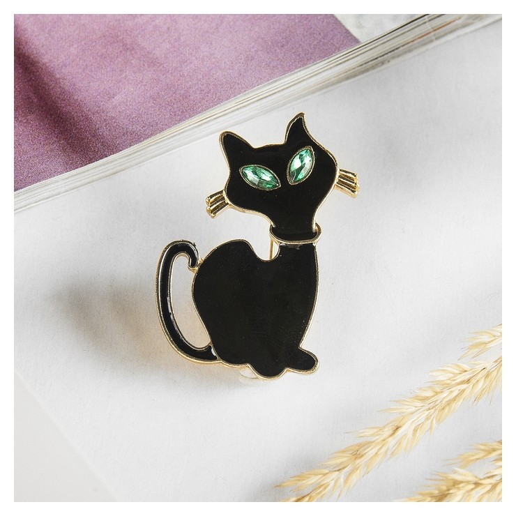 

Брошь "Котик" застенчивый, цвет чёрный в золоте