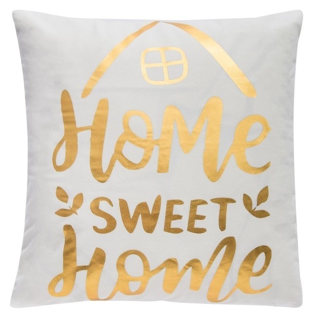 

Наволочка декоративная из велюра Home sweet home 42 х 42 см Цвет белый/золотой