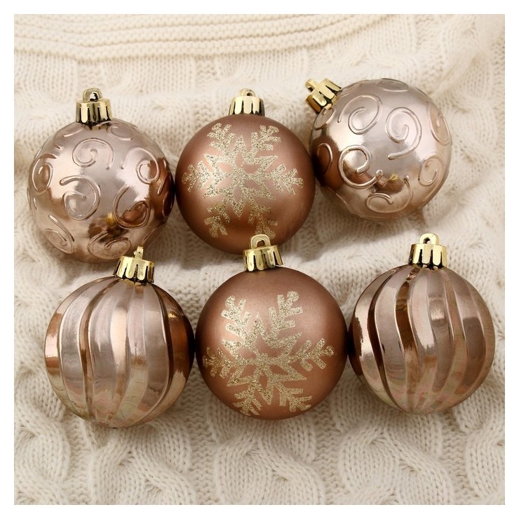 

Набор шаров пластик D-6 см, 9 шт "Марокко снежинки" коричневый