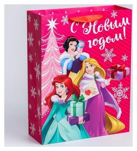 Пакет ламинат вертикальный "С новым годом!", 31х40х11 см, принцессы Disney