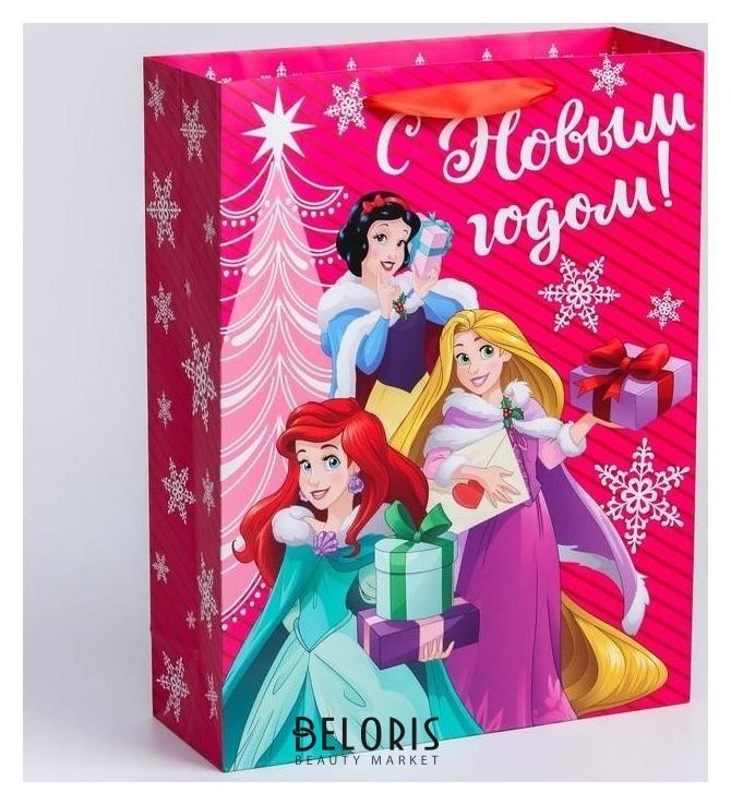 Пакет ламинат вертикальный С новым годом!, 31х40х11 см, принцессы Disney