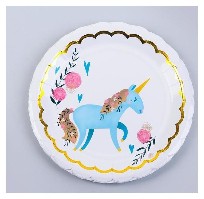 

Тарелка бумажная белая Единорог, набор 6 шт., Белый