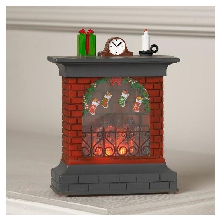 Фигура светодиодная "Камин красный, с рожд. носками", 16х9х5 см, 3*aaa(Не в компл), т/белый  LuazON Home
