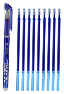 Набор ручка гелевая пиши-стирай, пишущий узел 0.5 мм, чернила синие + 9 синих стержней Calligrata