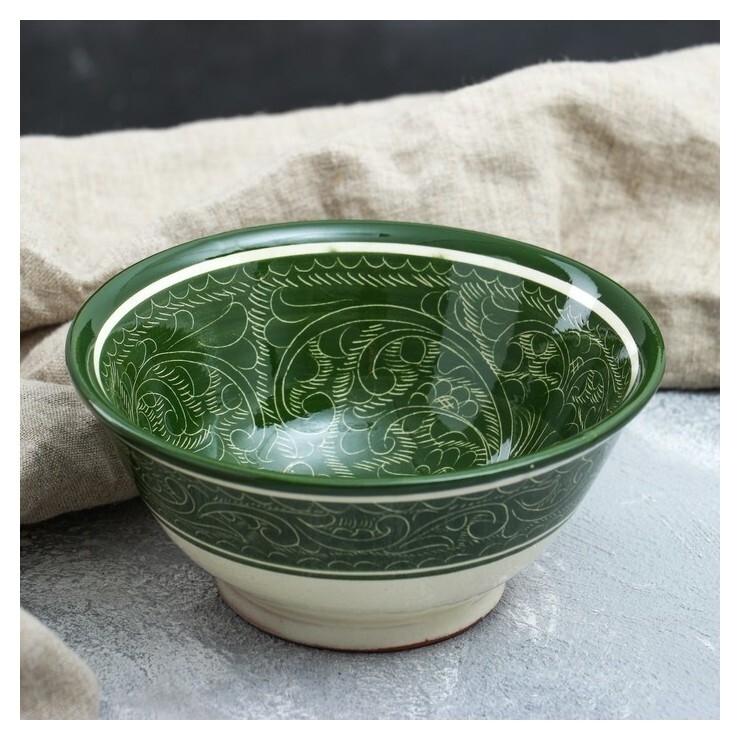 Коса большая, риштанская роспись, 18 см, зелёная  Риштанская керамика