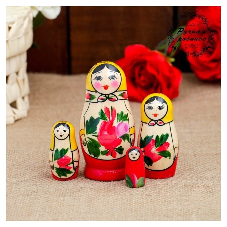 Матрешка "Семеновская", 4 кукольная, высшая категория Хохломская роспись
