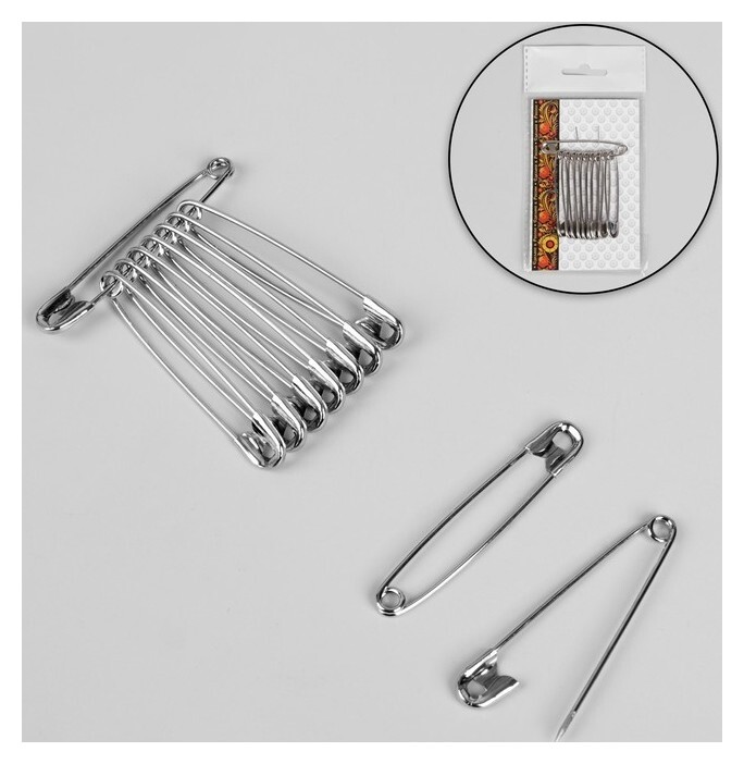 Булавки английские, 55 мм, 10 шт, цвет никель  