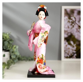 Кукла коллекционная "Японка в розовом кимоно с опахало" 25х9,5х9,5 см 