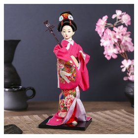 Кукла коллекционная "Японка в цветочном кимоно с музыкальным инструментом" 30х12,5х12,5 см 