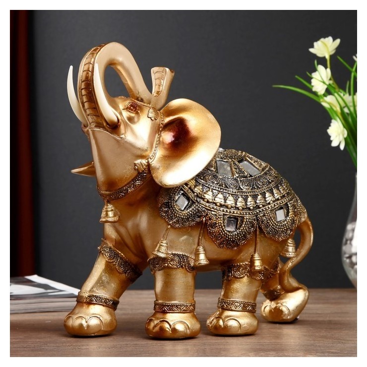 

Сувенир полистоун "Слон в попоне с кисточками и зеркалами" 26х29х10,5 см, Золотистый