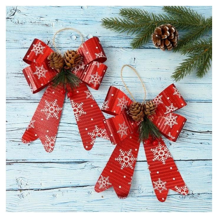 

Украшение ёлочное "Бантик в снежинках с шишками" (Набор 2 шт) 13х18 см красный