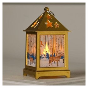 Фигура светодиодная "Фонарь цвет золото с 1 свечой, олень в лесу", 13х6х6 см, 3хlr44,т/белый LuazON Home